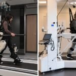 İki farklı robotik yürüme eğitim sistemi yan yana; karşılaştırma görseli
